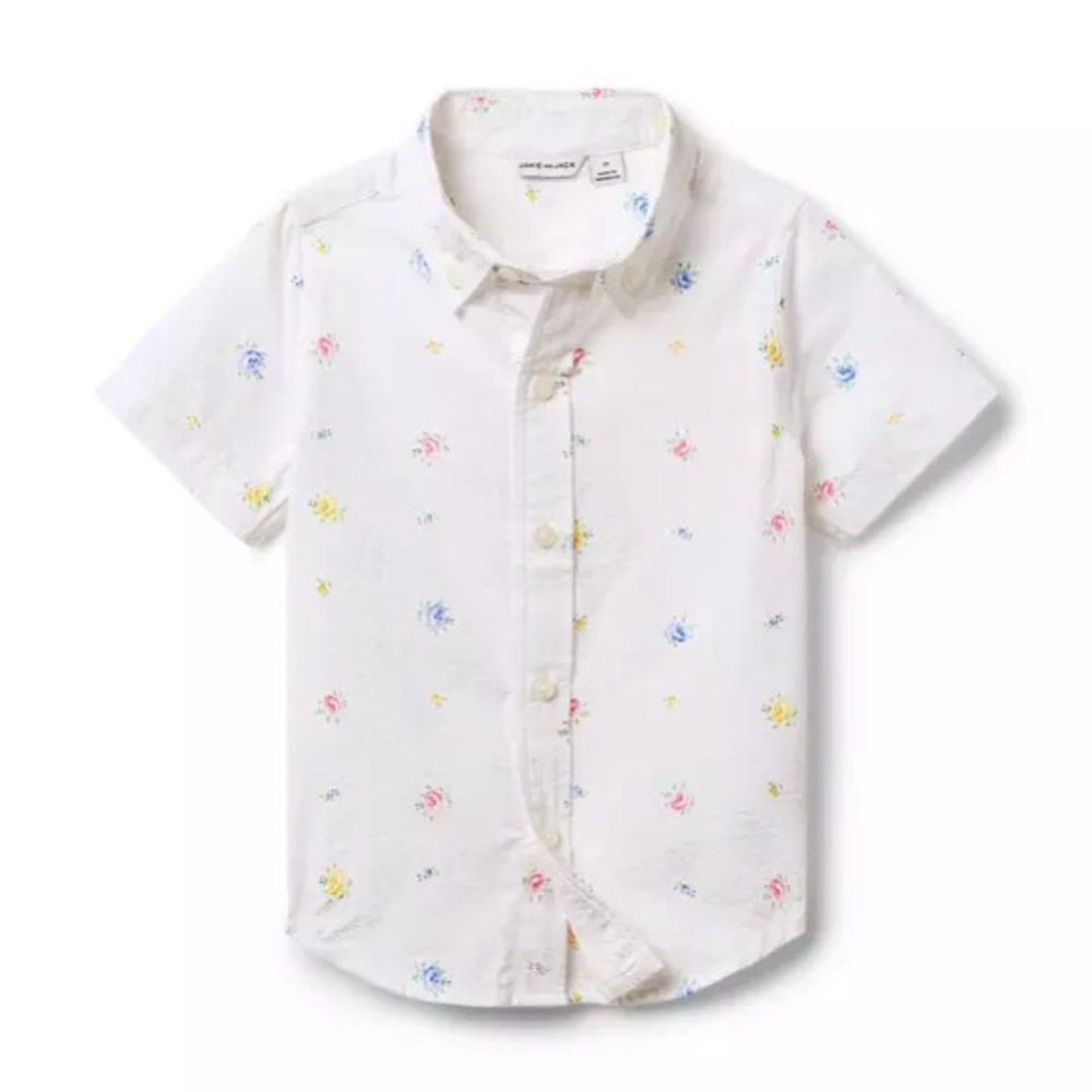 Janie and Jack Boys Size 4 Button-Down Shirt | White Floral Print NWT